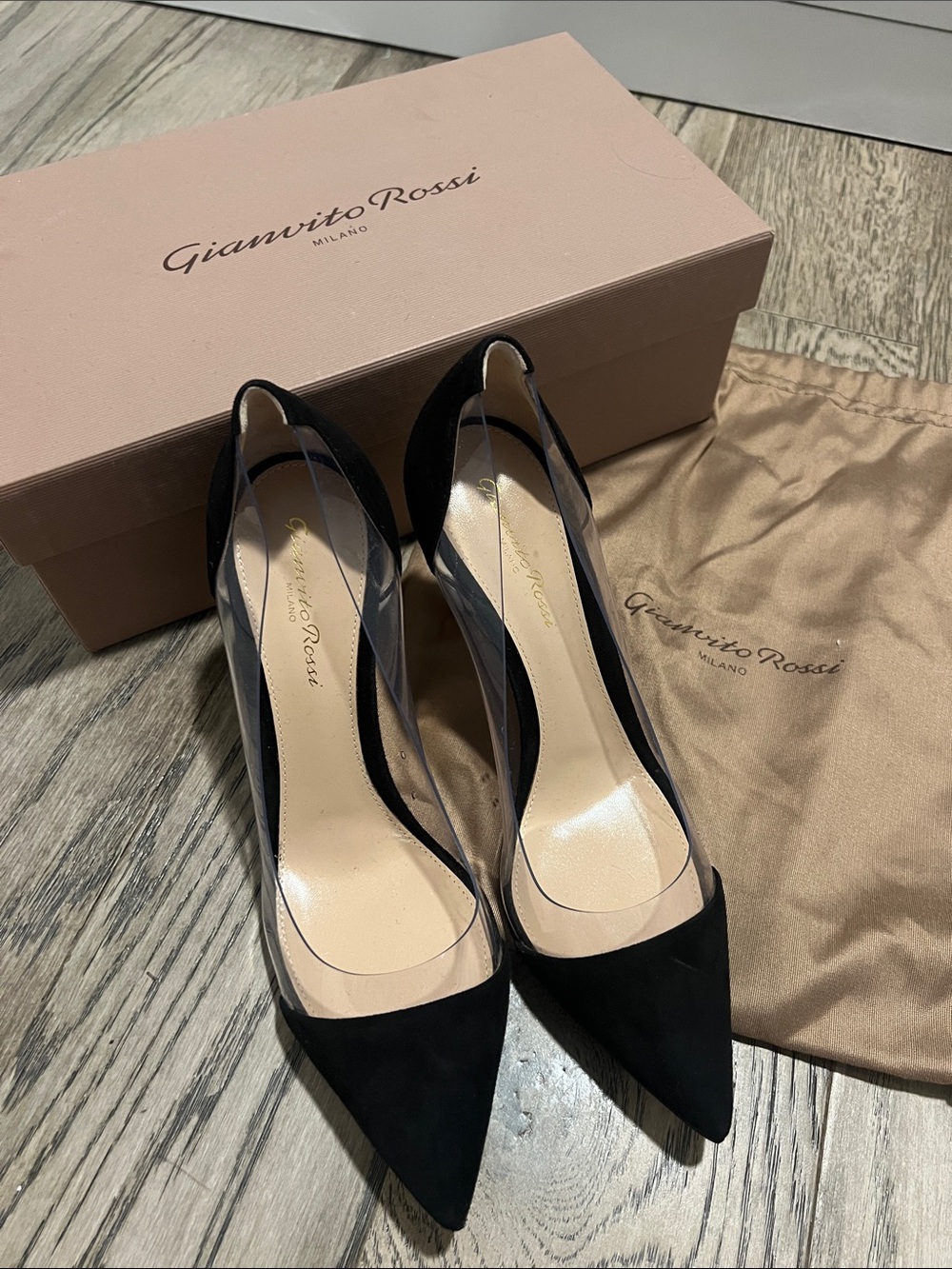 Gianvito Rossi Black Plexi 85mm Suede Heels